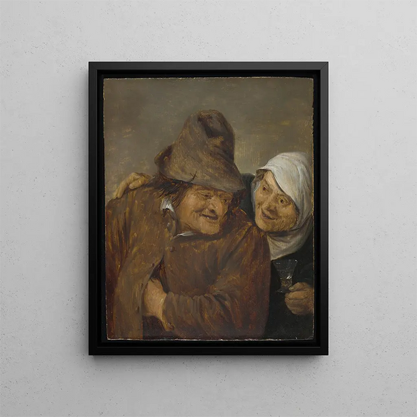 Dwóch chłopów z kieliszkiem wina - David Teniers młodszy — oprawiony obraz na ścianie