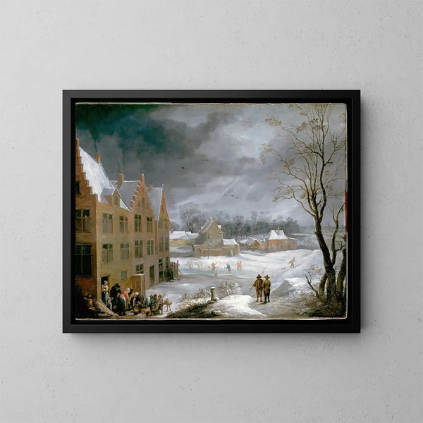 Scena zimowa z mężczyzną zabijającym świnię - David Teniers młodszy — oprawiony obraz na ścianie