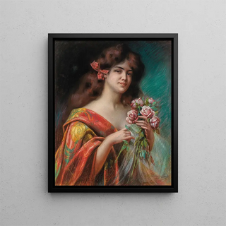 Delphin Enjolras - Portrait of a Lady in a Negligee Holding Roses.webp