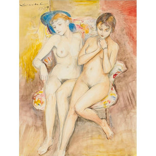 Deux filles sur une chaise - Nils Dardel | Reproduction Tableau Décoration murale affiche copie