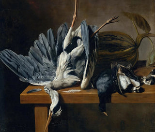 Dirck De Horn - Still Life With A Grey Heron And Other Birds On Ledge.webp
