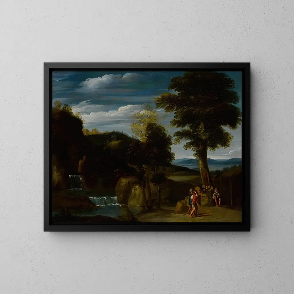 pejzaż z eremitą - Domenichino — oprawiony obraz na ścianie