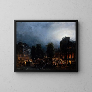 Le boulevard des Italiens la nuit - Domenico Ferri — oprawiony obraz na ścianie