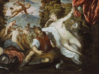 Wenus i Mars z Kupidynem i Trzema Gracją w krajobrazie - Domenico Tintoretto — widok dzieła