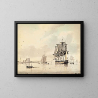 Dominic Serres - A Royal Navy Frigate Drying Her Sails Off Calshot Castle Southampton.webp