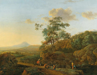 Dutch School - An Italian landscape with travellers.webp