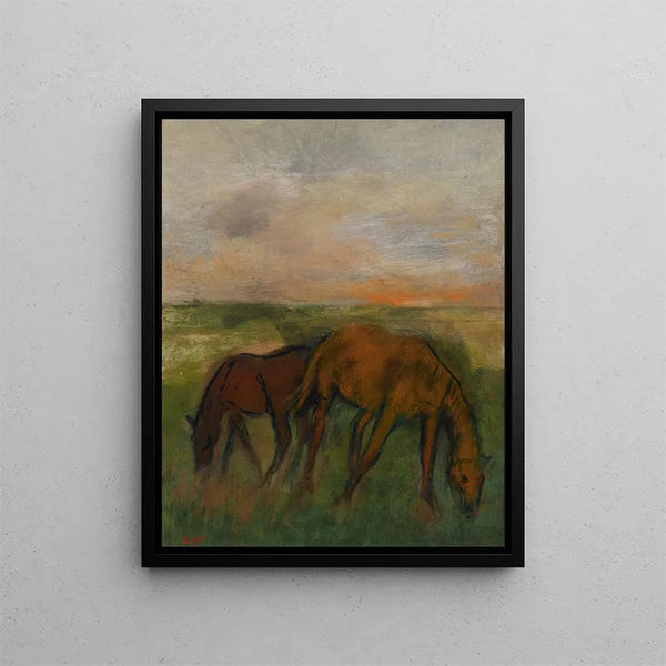 Dwa konie na pastwisku - Edgar Degas — oprawiony obraz na ścianie