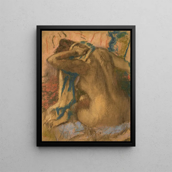 Kobieta susząca włosy - Edgar Degas — oprawiony obraz na ścianie