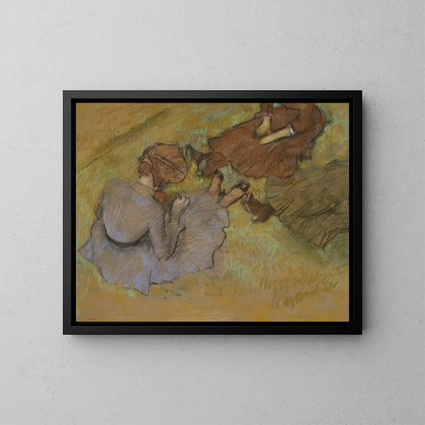 Kobiety siedzące na trawie - Edgar Degas — oprawiony obraz na ścianie