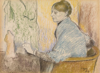 Madame Henri Rouart na fotelu przed małym stołem z figurką Tanagra - Edgar Degas — widok dzieła