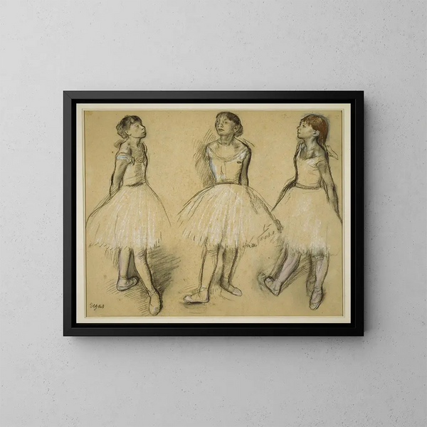 Trzy studia tancerki w czwartej pozycji - Edgar Degas — oprawiony obraz na ścianie