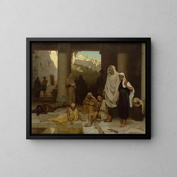 L'ślepy przy basenie Siloé - Edmund Blair Leighton — oprawiony obraz na ścianie
