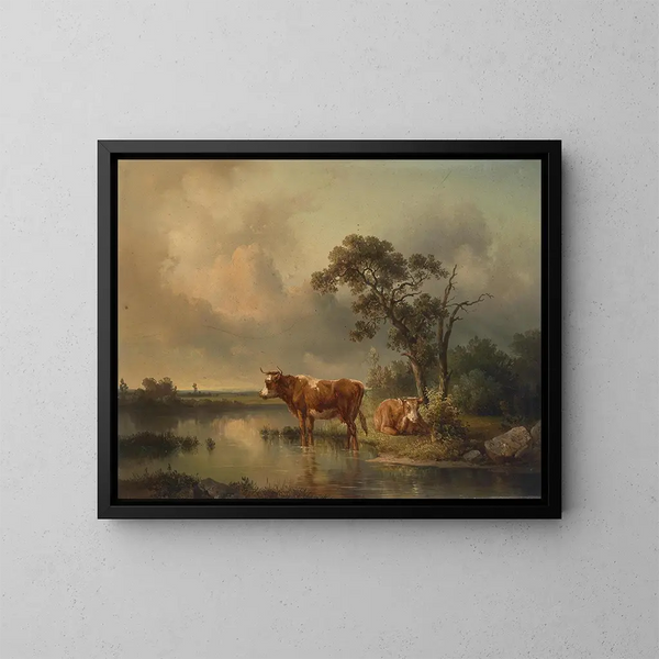 Rastende Khe au Weiher 1854 - Edmund Mahlknecht — oprawiony obraz na ścianie