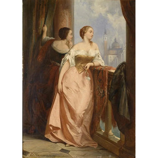 Edouard Hamman - Zwei Damen am Balkon im Hintergrund San Giorgio Maggiore Venedig.webp