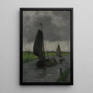 Eduard Karsen - Watercourse with Sail Barges.webp