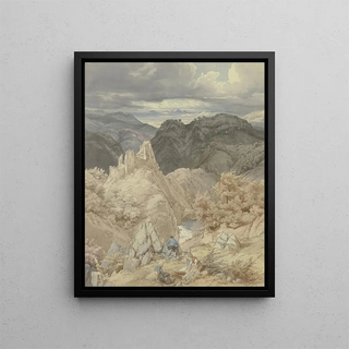 Eduard Wilhelm Pose - Ruine der Burg Are ber dem Ahrtal mit rastenden Wanderern.webp