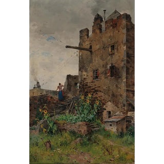 Eduard Zetsche - Wachau Scene of Drnstein by the Old Town Wall.webp