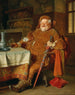 Falstaff z mieczem, dzbanem na wino i kieliszkiem - Eduard von Grützner — widok dzieła