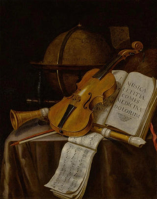Edwaert Collier - Vanitas still life with a violin recorders music manuscripts and a globe.webp