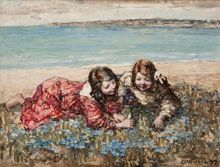 Edward Atkinson Hornel - Gathering flowers by the seashore.webp