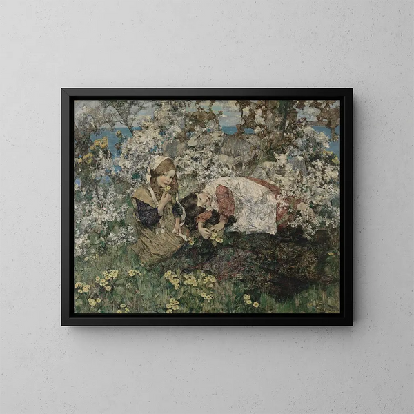 Idylle na wiosnę - Edward Atkinson Hornel — oprawiony obraz na ścianie