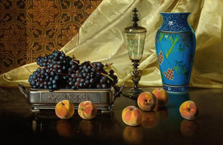 Edward Chalmers Leavitt - Still Life with Peaches and Grapes in a Silver Dish.webp