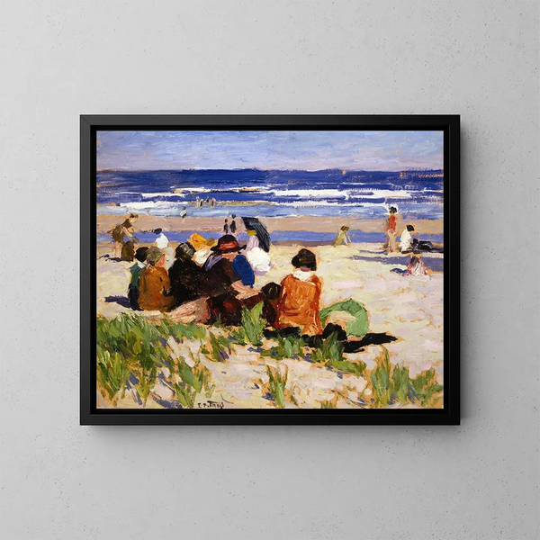na plaży w Ogunquit, Maine - Edward Henry Potthast — oprawiony obraz na ścianie