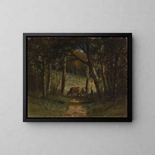 Edward Mitchell Bannister - Untitled cows on path in forest.webp