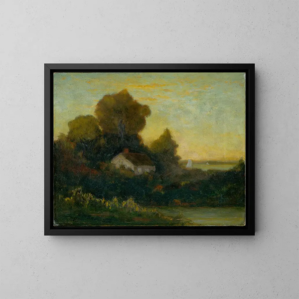 Dom bez tytułu w lasach przy jeziorze - Edward Mitchell Bannister — oprawiony obraz na ścianie