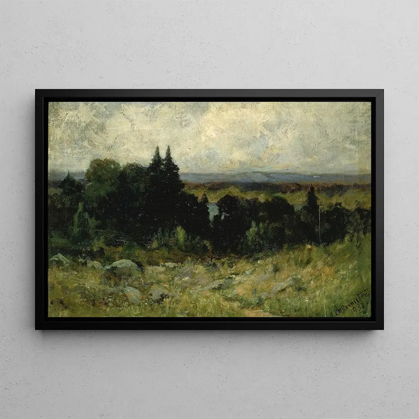 pejzaż bez tytułu z polami, skałami i drzewami - Edward Mitchell Bannister — oprawiony obraz na ścianie