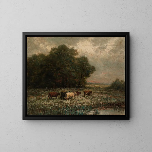 pejzaż bez tytułu z pasącym się bydłem - Edward Mitchell Bannister — oprawiony obraz na ścianie