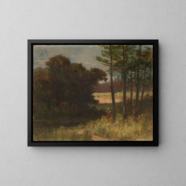 Nieznany krajobraz z drzewami i kobietą - Edward Mitchell Bannister — oprawiony obraz na ścianie