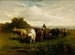 Mężczyzna bez tytułu na koniu, kobieta na piechotę prowadząca bydło - Edward Mitchell Bannister — widok dzieła