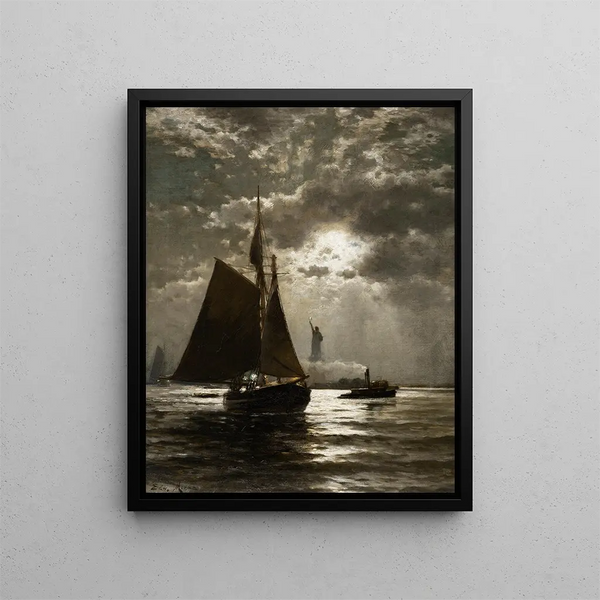 Tombée de la nuit sur le port de New York - Edward Moran — oprawiony obraz na ścianie