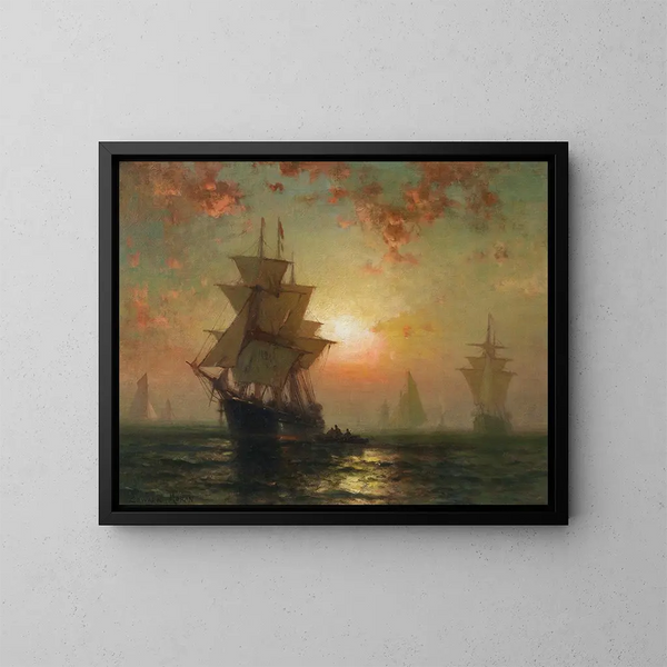 Łodzie nocą - Edward Moran — oprawiony obraz na ścianie