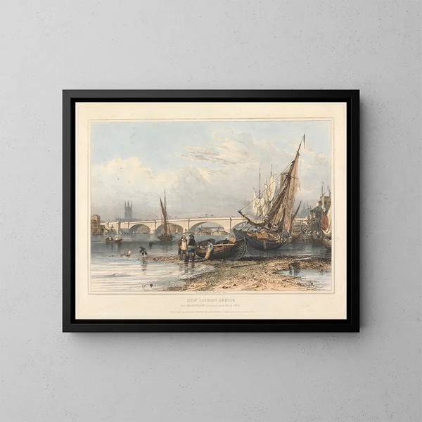 Nowy London Bridge od Billingsgate - Edward William Cooke — oprawiony obraz na ścianie