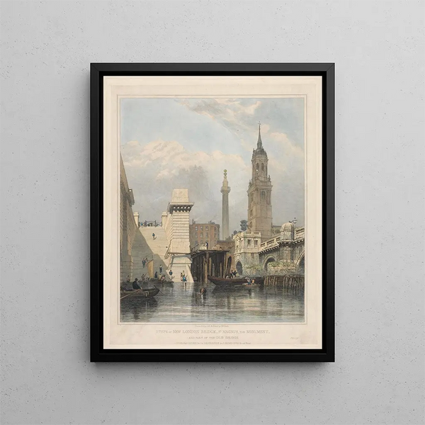 Marches du New London Bridge, St Magnus the Monument et une partie du Old Bridge - Edward William Cooke — oprawiony obraz na ścianie