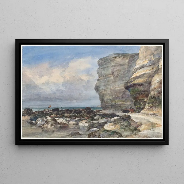La plage rocheuse et les falaises à Fécamp - Edward William Cooke — oprawiony obraz na ścianie