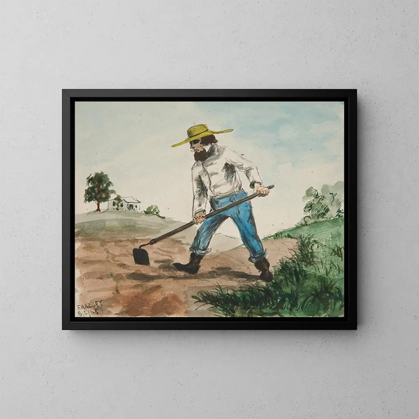 Nieznany obraz ilustracyjny przedstawiający mężczyznę kopiącego ogród z przodu, trzy studia postaci z tyłu - Edwin Austin Abbey — oprawiony obraz na ścianie