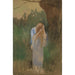 Kobieta w krajobrazie malująca swoje długie blond włosy - Edwin Austin Abbey — widok dzieła