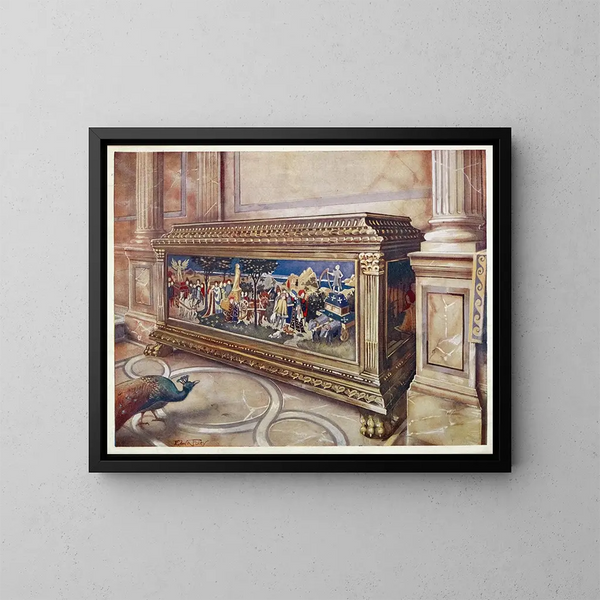Skrzynia ślubna lub cassone w Victoria and Albert Museum w South Kensington, Włochy, Florencja, prawdopodobnie około 1550 - Edwin Foley — oprawiony obraz na ścianie