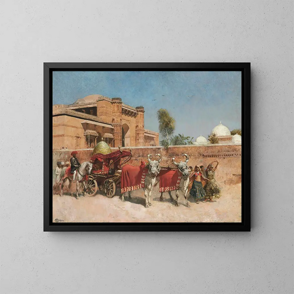 Uroczystość zaślubin przed pałacem w Radżastanie - Edwin Lord Weeks — oprawiony obraz na ścianie