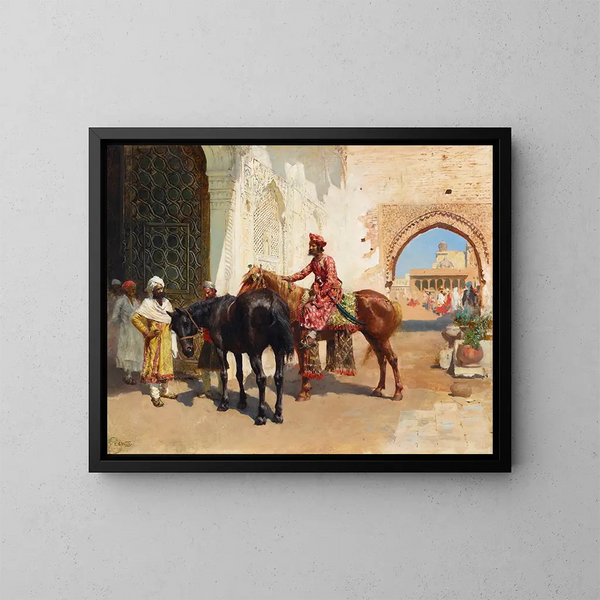 Sprzedawca perskich koni w Bombaju - Edwin Lord Weeks — oprawiony obraz na ścianie