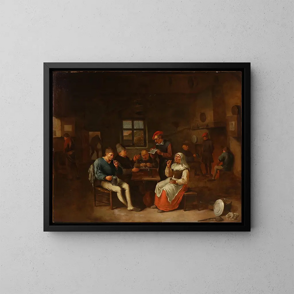 Scena świętowania z chłopami - Egbert van Heemskerck — oprawiony obraz na ścianie