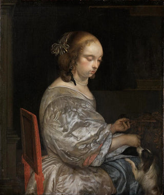 Eglon van der Neer - Young lady with puppy.webp