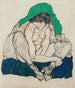 Kobieta klęcząca z zieloną chustą - Egon Schiele — widok dzieła