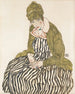 Edith w pasiastej sukni siedząca - Egon Schiele — widok dzieła