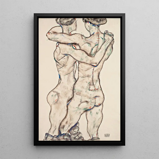 Dziewczyny nagie całujące się - Egon Schiele — oprawiony obraz na ścianie