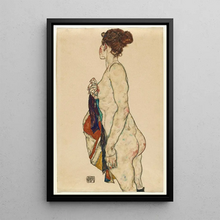 Reprodukcja obrazu Nu stojący w sukni z motywami - Egon Schiele