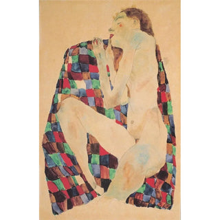 żeński na tkaninie w kratę - Egon Schiele — widok dzieła